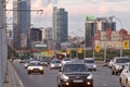 Cars on the Dimitrovsky bridge in Novosibirsk