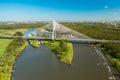 Cars drive on cable-stayed Redzinski Bridge over river Royalty Free Stock Photo