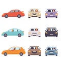 Cars with Drivers Set, Side and Front View Flat Vector Illustration Royalty Free Stock Photo