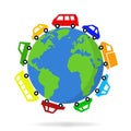 Cars driving around the world - vector graphic