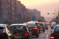 Cars driving on city street traffic jam Royalty Free Stock Photo