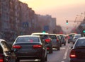 Cars driving on city street traffic jam Royalty Free Stock Photo