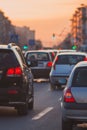 Cars driving on city street traffic jam Royalty Free Stock Photo