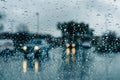 Cars driving through heavy rain