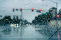 Cars driving through heavy rain Royalty Free Stock Photo