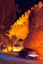 Cars enter Alanya Castle at night