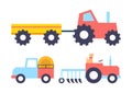 Cars with Equipment Working on Farm Vector Icon