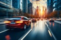 Cars on the evening highway. An abstract picture of a city with a long exposure and a blurred background. Royalty Free Stock Photo