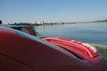 Cars on the ferry crossing the Danube River Royalty Free Stock Photo