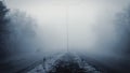 Cars in the fog. Bad winter weather and dangerous automobile traffic on the road. Light vehicles in foggy day Royalty Free Stock Photo