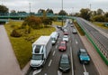 Cars on the freeway and the road junction