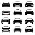 Cars in front view black vector icons