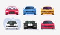 Cars front view icons set isolated electric and race sport vehicles flat cartoon illustration, auto and automobiles red blue white Royalty Free Stock Photo