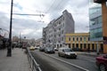 Cars, highway, and various buildings in Moscow