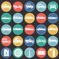 Cars icons set on color circles background for graphic and web design. Simple vector sign. Internet concept symbol for