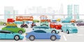 Cars at the intersection in the traffic jam in a big city Royalty Free Stock Photo
