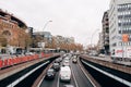 Cars leave the tunnel on the street in Barcelona. Royalty Free Stock Photo