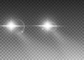 Cars light effect. White glow car headlight bright beams ray isolated on transparent background Royalty Free Stock Photo