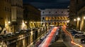 Cars light trails near the Coloseum, Rome, Italy. In Evening Or Night Time. Famous World Landmark. Royalty Free Stock Photo