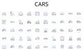 Cars line icons collection. Abundance, Wealth, Affluence, Opulence, Success, Riches, Prosperity vector and linear