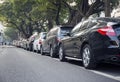 cars parked row in city street, car park Royalty Free Stock Photo