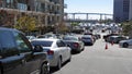 San Diego CA USA - January 27 2020: Cars line up to enter Covid-19 vaccination superstation at Petco Park