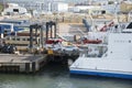 Cars loading onto a cross channel very at Poole England