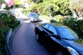 Cars maneuvering down the Lombard Street, Crooked Street, Francisco