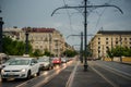 Cars moving down the street of Budapest