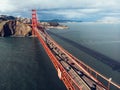 Cars moving on Golden Gate bridge in San Francisco Bay.