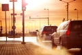 Cars moving on the road in city in early morning Royalty Free Stock Photo