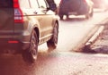 Cars moving on the road in city in early morning Royalty Free Stock Photo