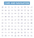 Cars and navigation line icons, signs set. Cars, Navigation, Automobiles, Driving, Maps, Roads, GPS, Street view