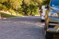 Cars parked along the road near the Grunde in Luxembourg City Royalty Free Stock Photo