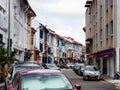 Cars parked along the street alongside rows of old heritage shophouses in Tanjong Pagar, downtown Singapore, Southeast Asia Royalty Free Stock Photo