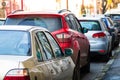 Cars parked along the street. Bucharest, Romania, 2020