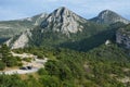 Cars parked at the edge of canyon Verdon