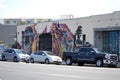 Cars Parked In Front Of Dragon Mural In Little Tokyo