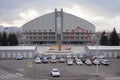 Cars parked in front of the Ivan Yarygin Sports Palace, Winter Universiade 2019 venue, in Krasnoyarsk city