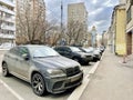 Moscow, Russia, March, 10, 2024. Cars are parked on the side of the road on Shchepkina Street in Moscow