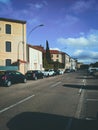 Cars parked on the side of streets in carcassone. Royalty Free Stock Photo