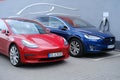 cars parked in Tesla office, service station, American electric car manufacturer Elon Musk, current and major repairs, alternative