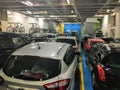 Cars parked tightly inside a ferry travelling from Split to Korcula, Croatia.