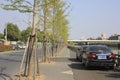 The cars parking at the Jiaxing Grand Canal Bank