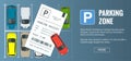 Cars in the parking lot and Parking tickets. Public car-park Royalty Free Stock Photo