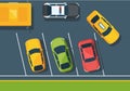 Cars on parking lot top view flat illustration Royalty Free Stock Photo