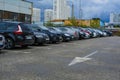 Cars on a parking on a park-and-ride parking near Annino metro station in Moscow Royalty Free Stock Photo