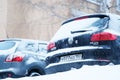 Cars on a parking after a snowstorm in Moscow