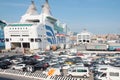 Cars and passengers embarking on a ferry boat in the port of Genoa Italy Royalty Free Stock Photo