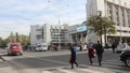 Cars passing a pedestrian crossway in Bishkek
